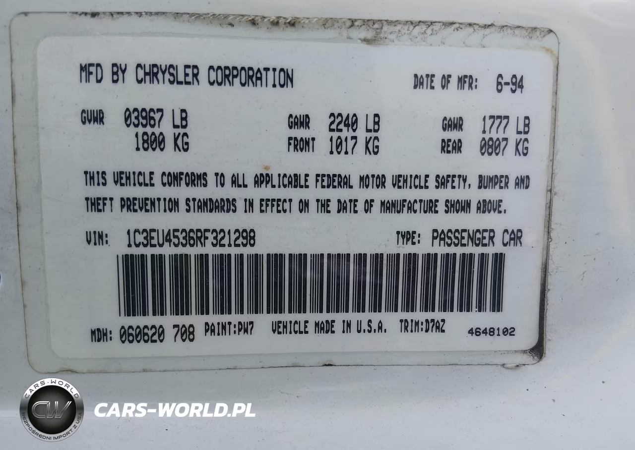 1994 Chrysler Lebaron Gtc-Lx VIN:1C3EU4536RF321298 - 9