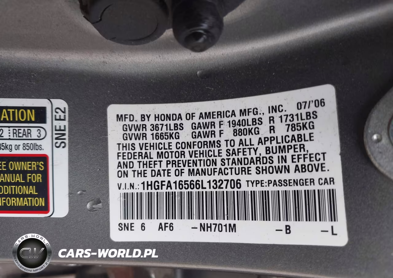 2006 Honda Civic Lx VIN:1HGFA16566L132706 - 9