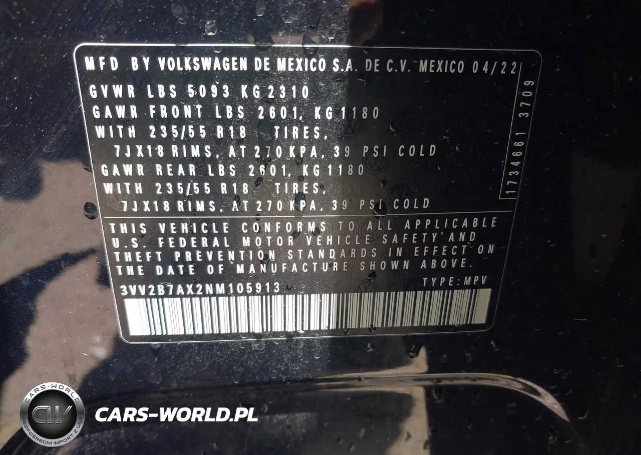 2022 Volkswagen Tiguan 2.0T Se VIN:3VV2B7AX2NM105913 - 9