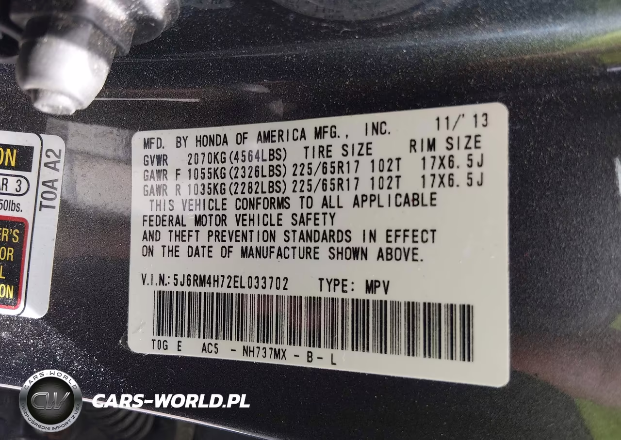 2014 Honda Cr-V Ex-L VIN:5J6RM4H72EL033702 - 9