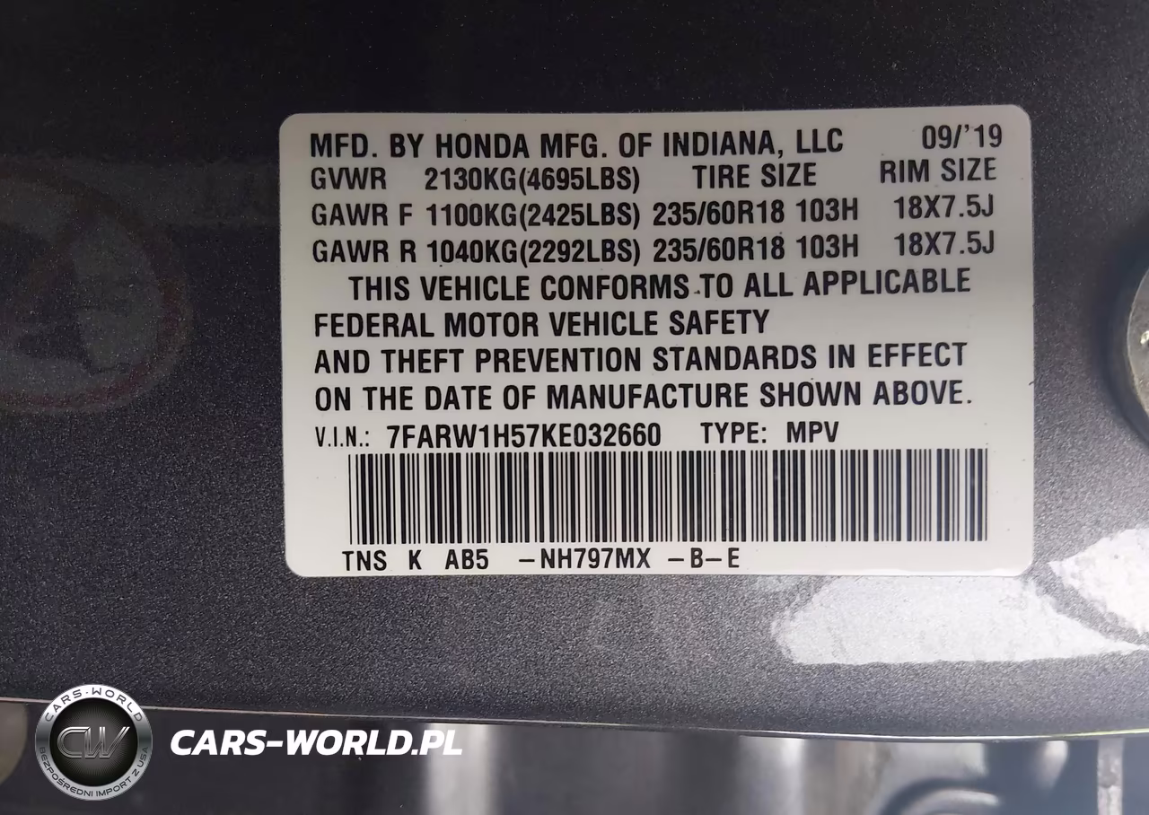 2019 Honda Cr-V Ex VIN:7FARW1H57KE032660 - 9