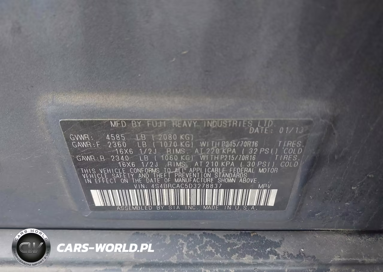 2013 Subaru Outback 2.5I VIN:4S4BRCAC5D3278837 - 9