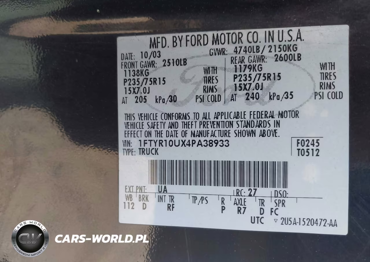 2004 Ford Ranger Edge-Xl-Xlt VIN:1FTYR10UX4PA38933 - 9