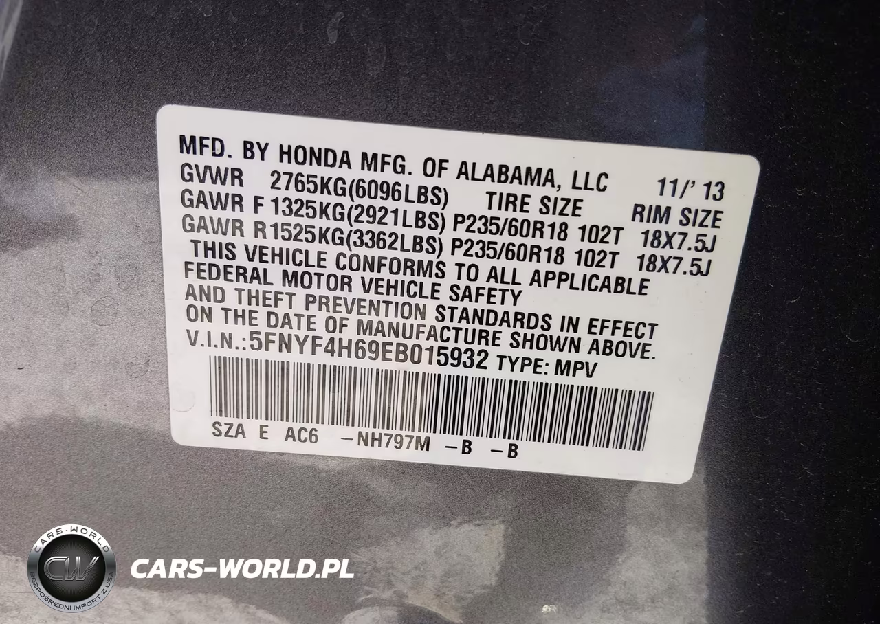 2014 Honda Pilot Ex-L VIN:5FNYF4H69EB015932 - 9