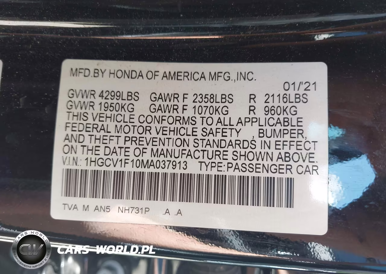 2021 Honda Accord Lx VIN:1HGCV1F10MA037913 - 9