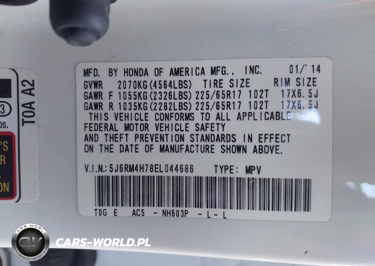 2014 Honda Cr-V Ex-L VIN:5J6RM4H78EL044686 - 9