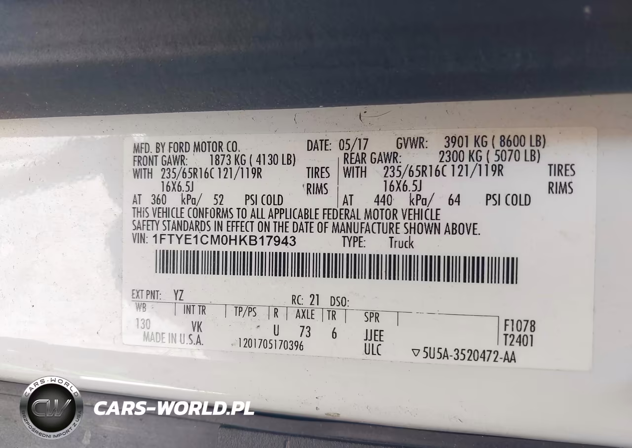 2017 Ford Transit-150 VIN:1FTYE1CM0HKB17943 - 9