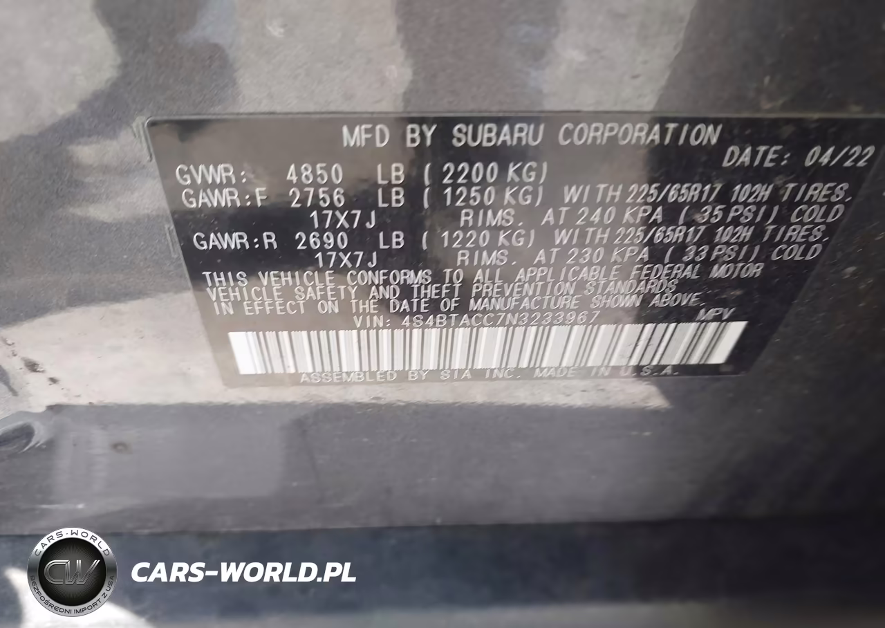 2022 Subaru Outback Premium VIN:4S4BTACC7N3233967 - 9