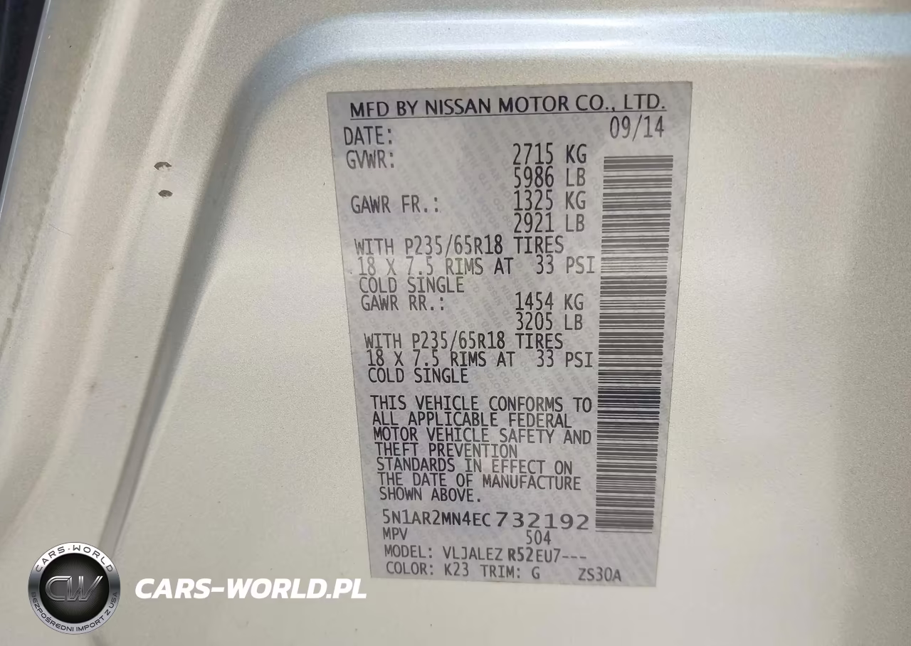 2014 Nissan Pathfinder Sv VIN:5N1AR2MN4EC732192 - 9