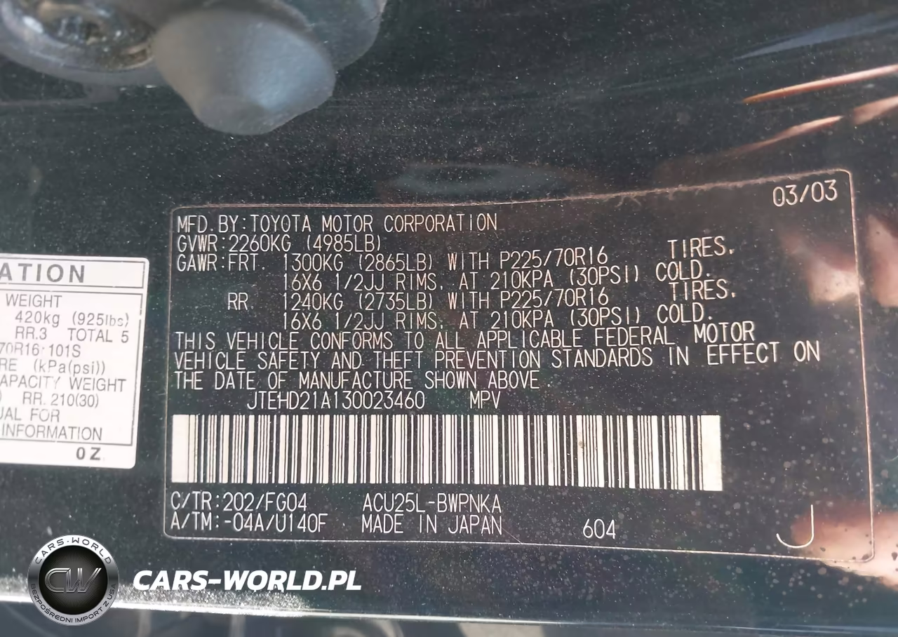 2003 Toyota Highlander VIN:JTEHD21A130023460 - 9