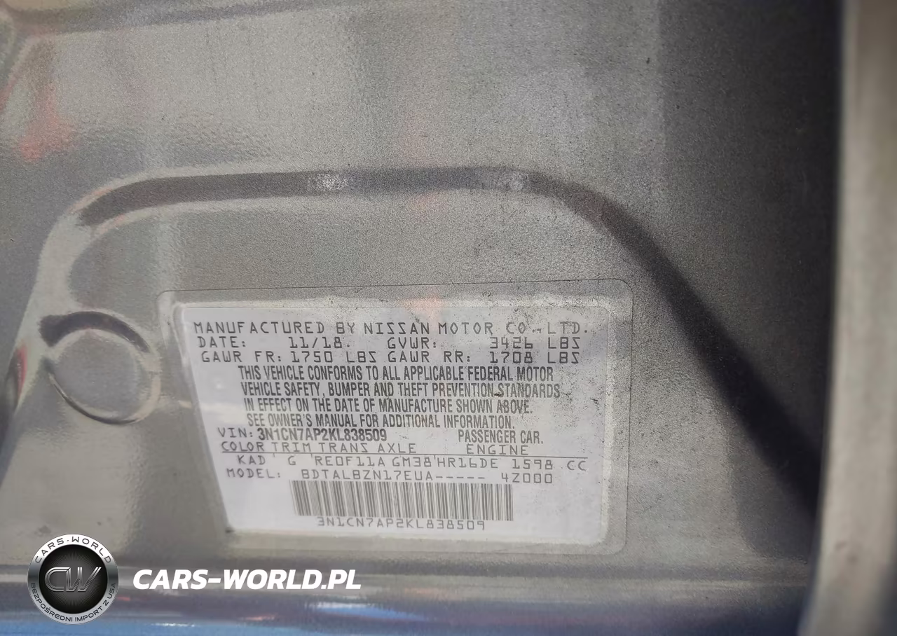 2019 Nissan Versa 1.6 Sv VIN:3N1CN7AP2KL838509 - 9