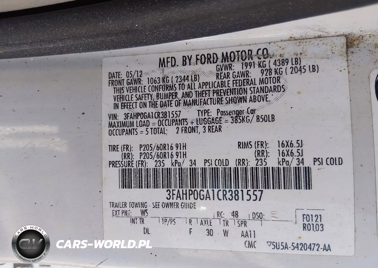 2012 Ford Fusion S VIN:3FAHP0GA1CR381557 - 9