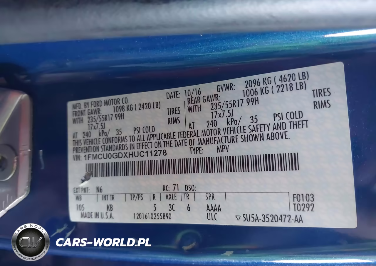 2017 Ford Escape Se VIN:1FMCU0GDXHUC11278 - 9