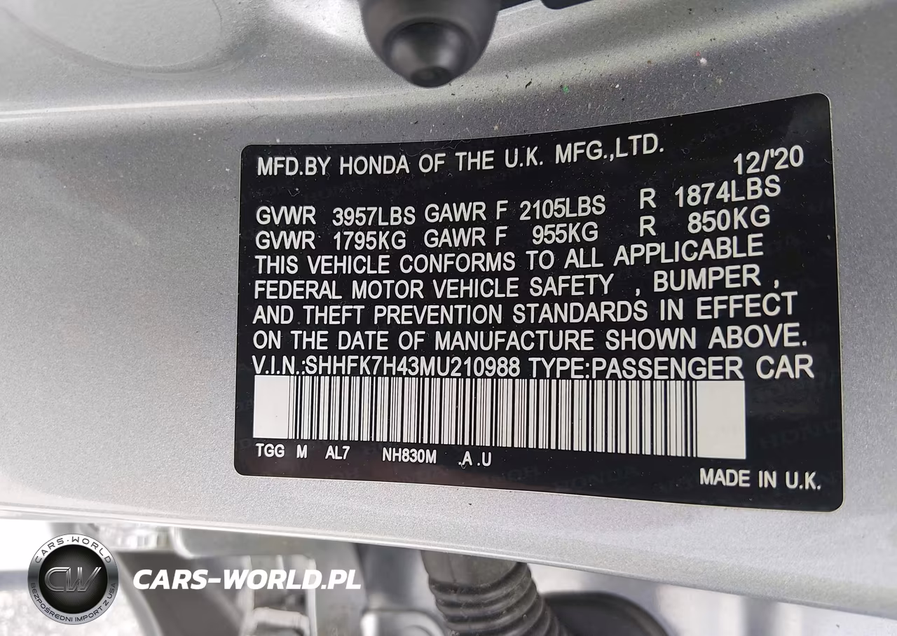 2021 Honda Civic Sport VIN:SHHFK7H43MU210988 - 9