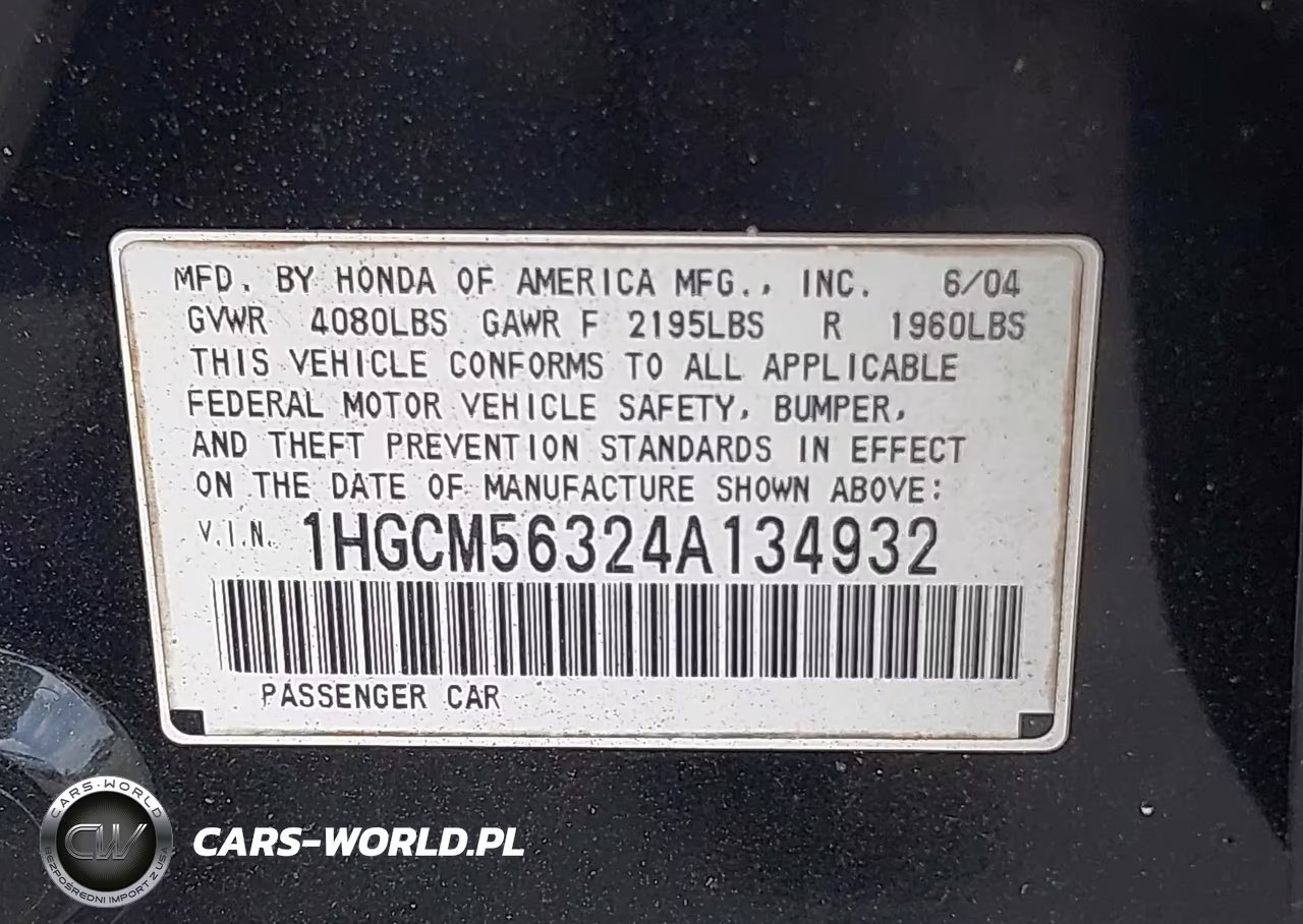 2004 Honda Accord 2.4 Lx VIN:1HGCM56324A134932 - 9