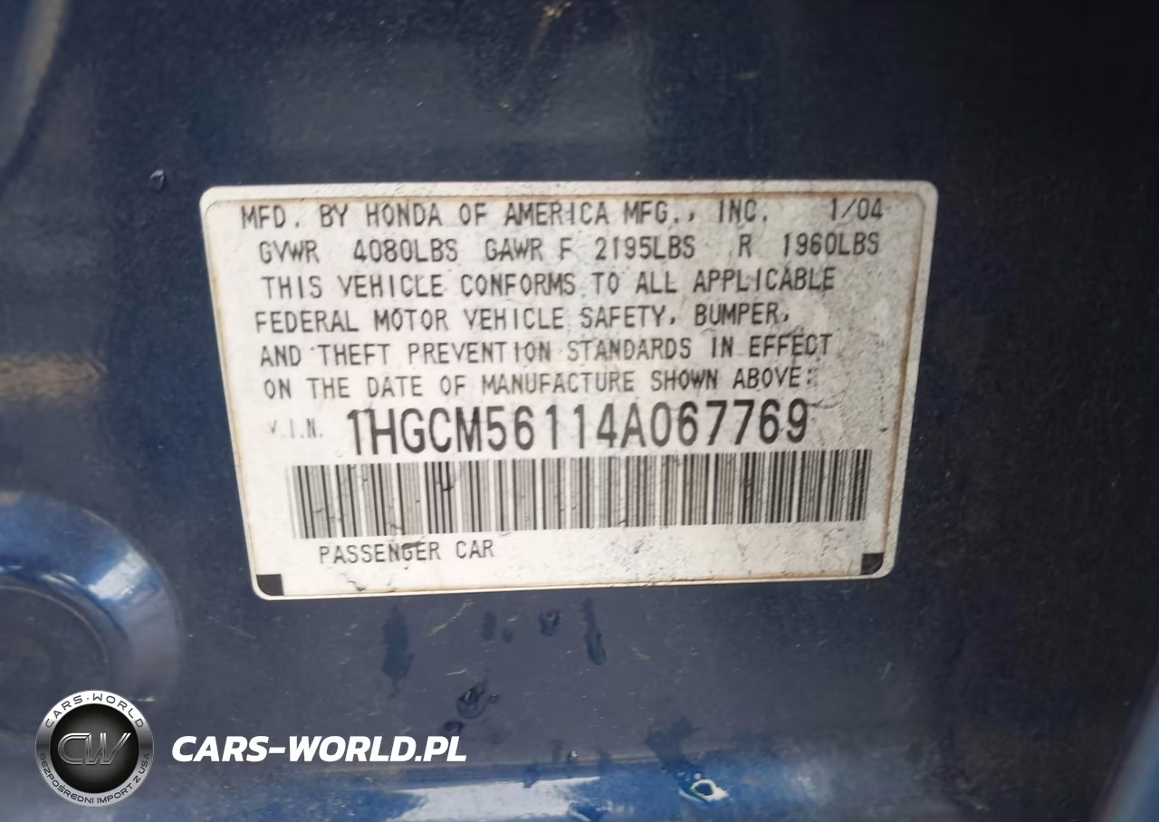2004 Honda Accord 2.4 Dx VIN:1HGCM56114A067769 - 9