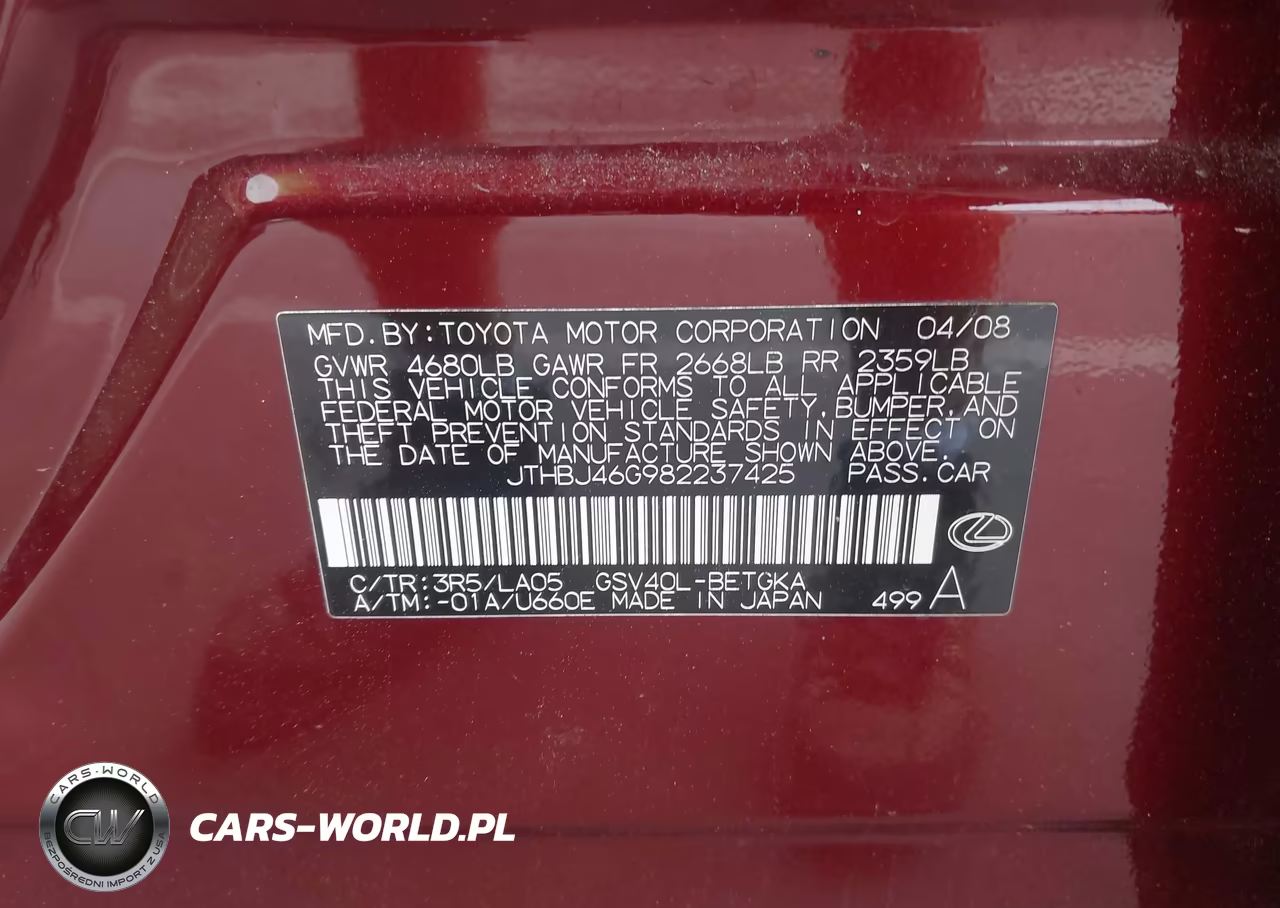 2008 Lexus Es 350 VIN:JTHBJ46G982237425 - 9