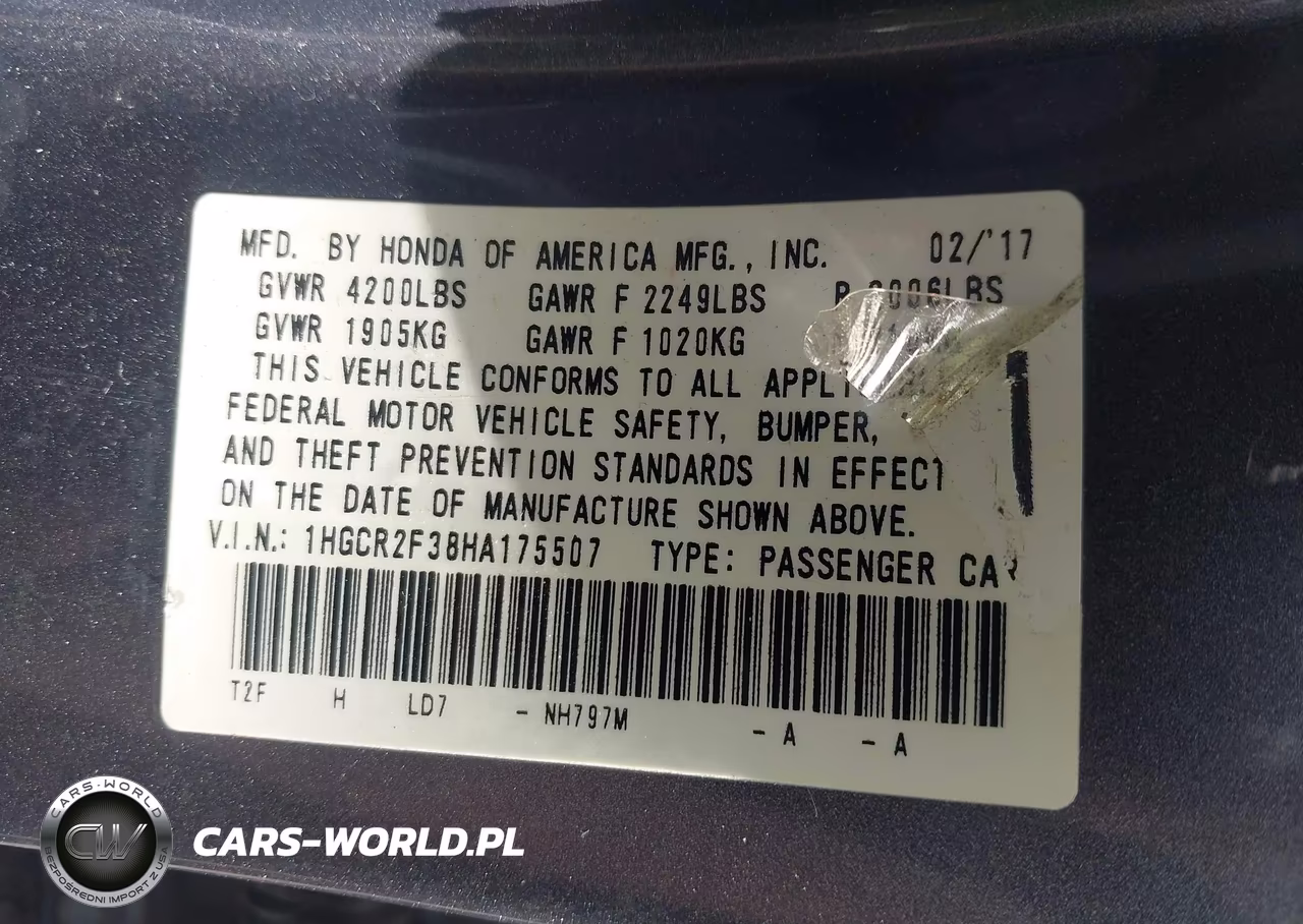 2017 Honda Accord Lx VIN:1HGCR2F38HA175507 - 9