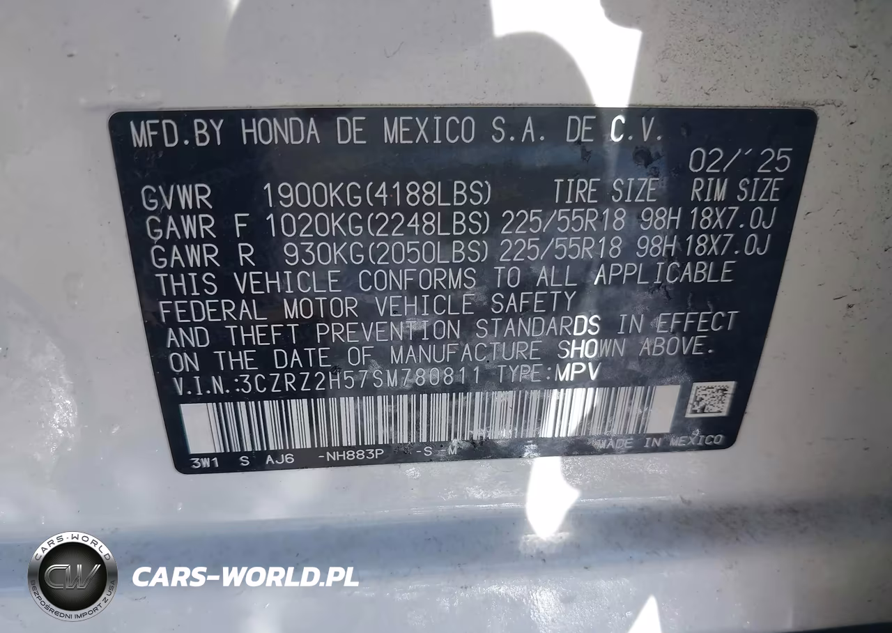 2025 Honda Hr-V Awd Sport VIN:3CZRZ2H57SM780811 - 9