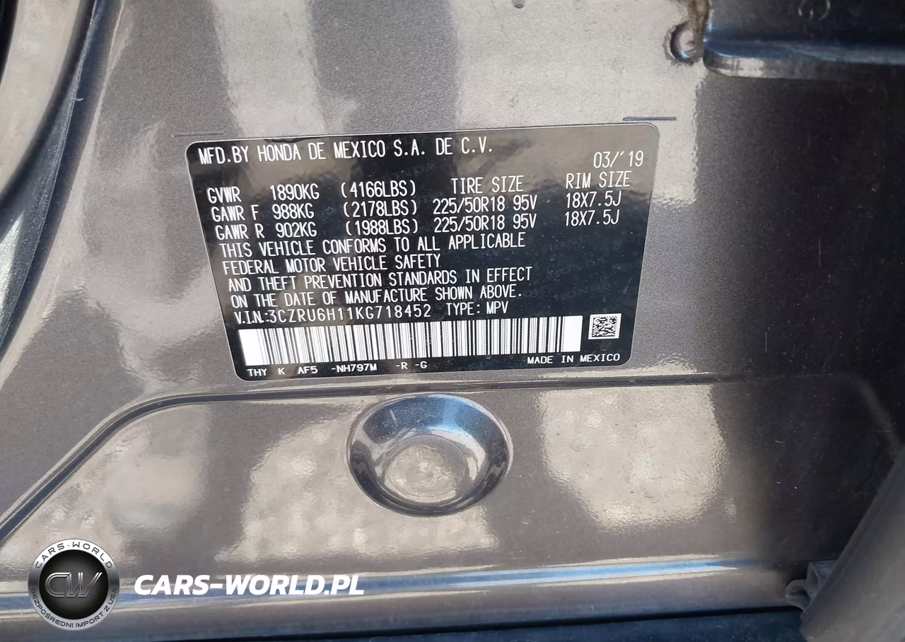 2019 Honda Hr-V Sport VIN:3CZRU6H11KG718452 - 9
