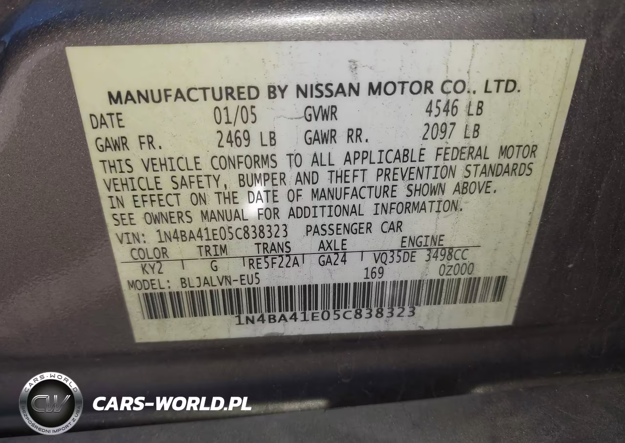 2005 Nissan Maxima 3.5 Sl VIN:1N4BA41E05C838323 - 9