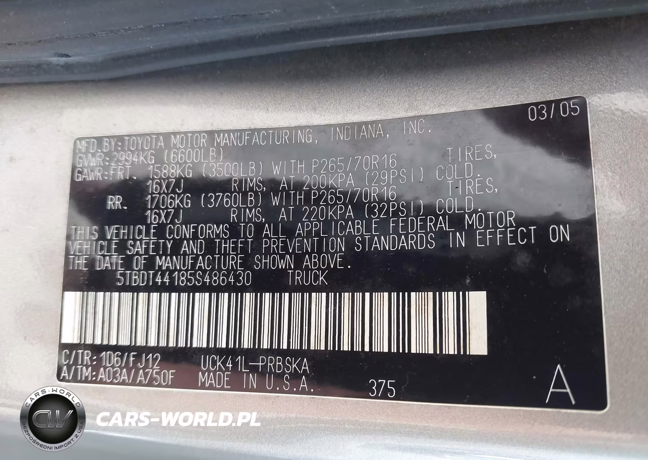 2005 Toyota Tundra Sr5 V8 VIN:5TBDT44185S486430 - 9
