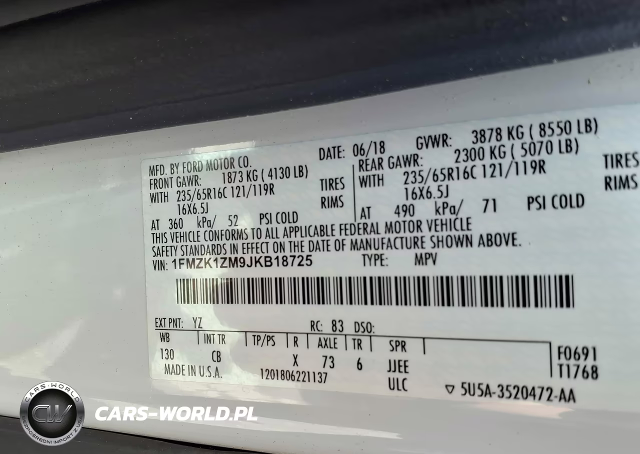 2018 Ford Transit-150 Xl VIN:1FMZK1ZM9JKB18725 - 9