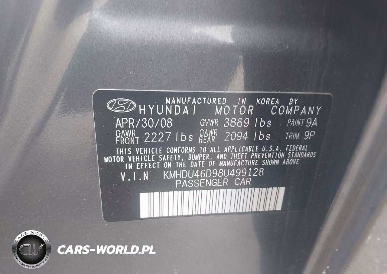 2008 Hyundai Elantra Gls-Se VIN:KMHDU46D98U499128 - 9