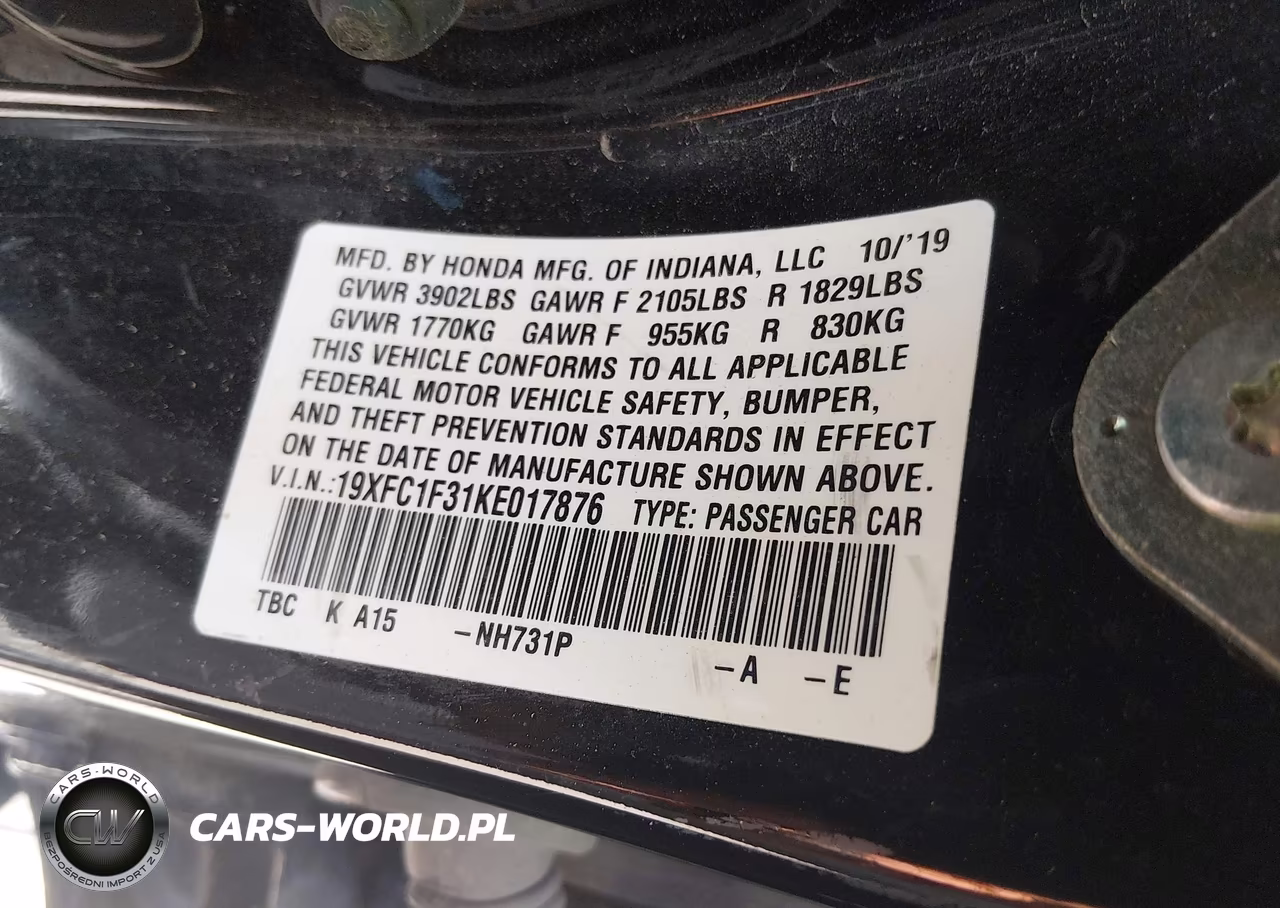 2019 Honda Civic Ex VIN:19XFC1F31KE017876 - 9