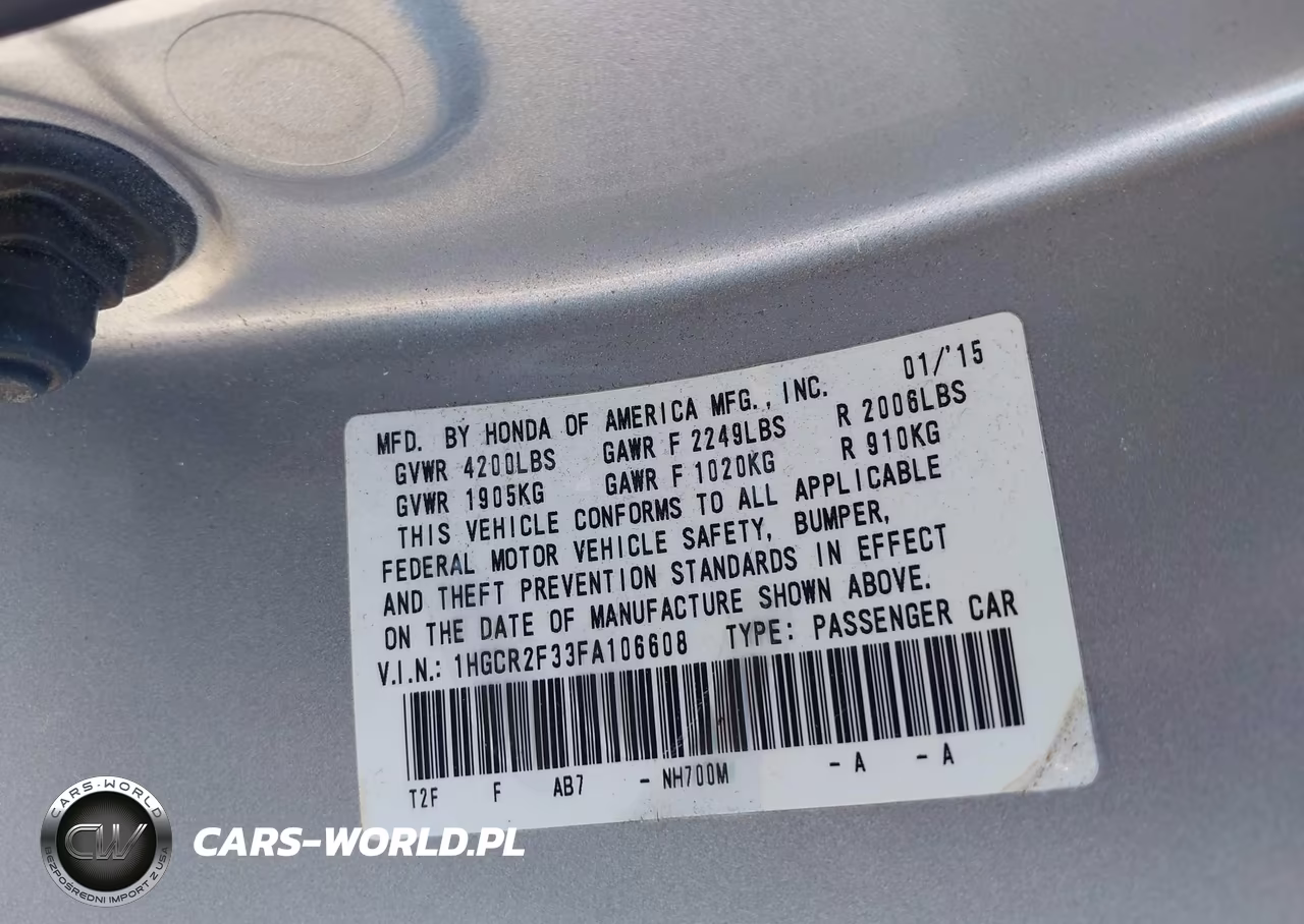 2015 Honda Accord Lx VIN:1HGCR2F33FA106608 - 9