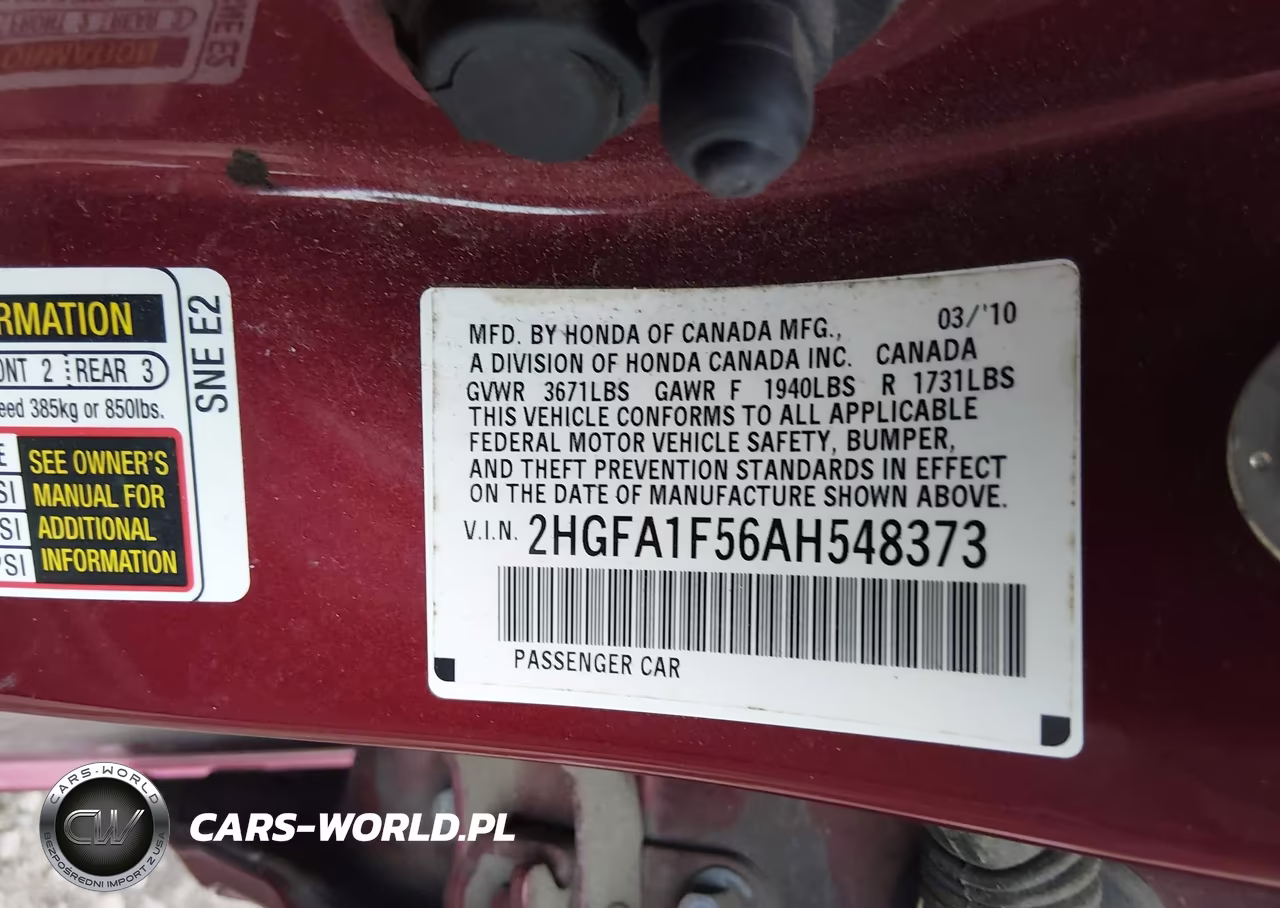 2010 Honda Civic Lx VIN:2HGFA1F56AH548373 - 9