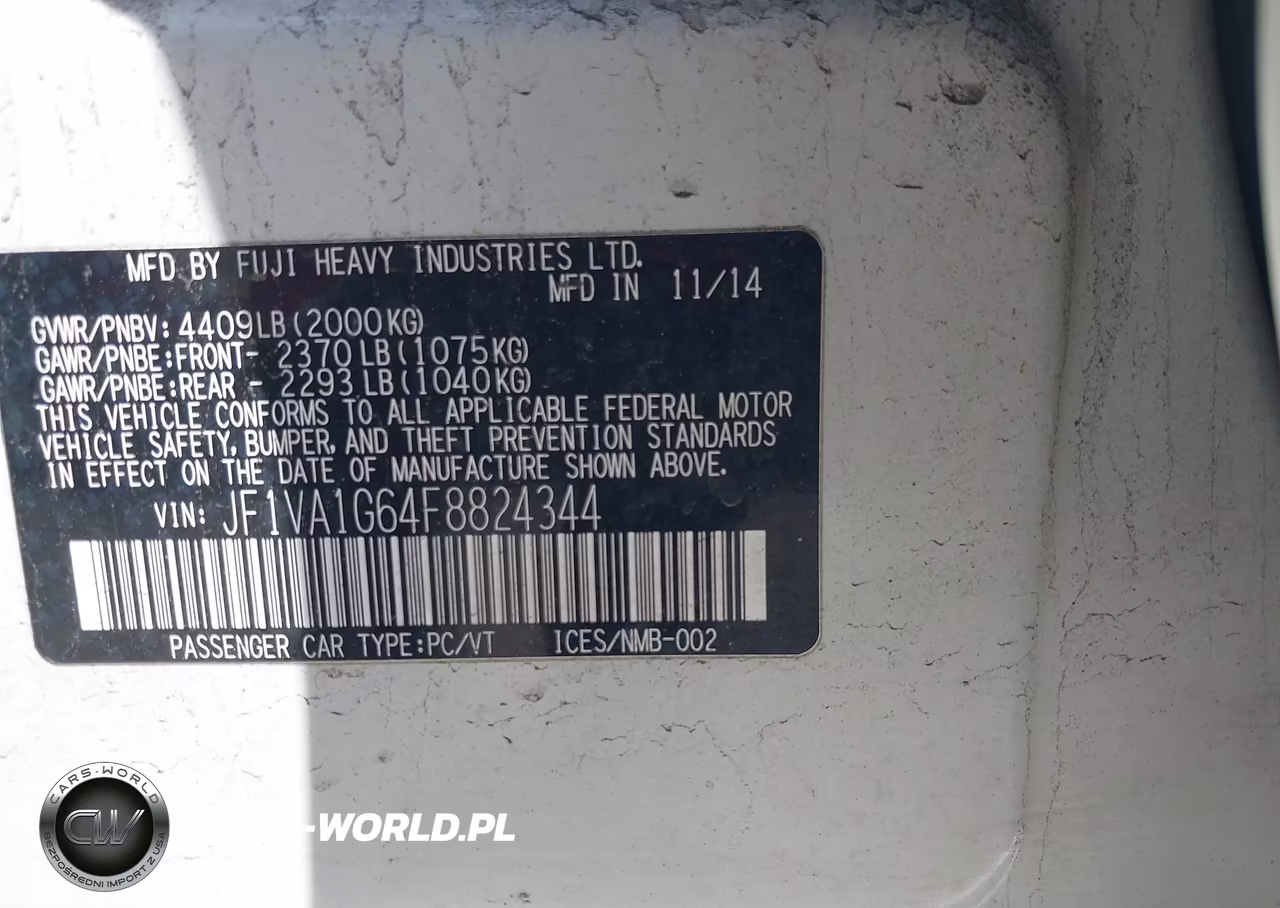 2015 Subaru Wrx Limited VIN:JF1VA1G64F8824344 - 9