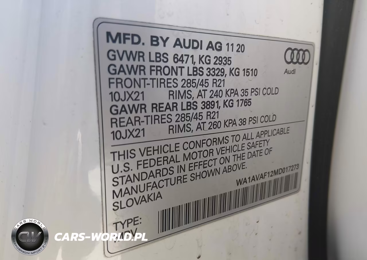2021 Audi Q8 Premium 55 Tfsi Quattro Tiptronic VIN:WA1AVAF12MD017273 - 9