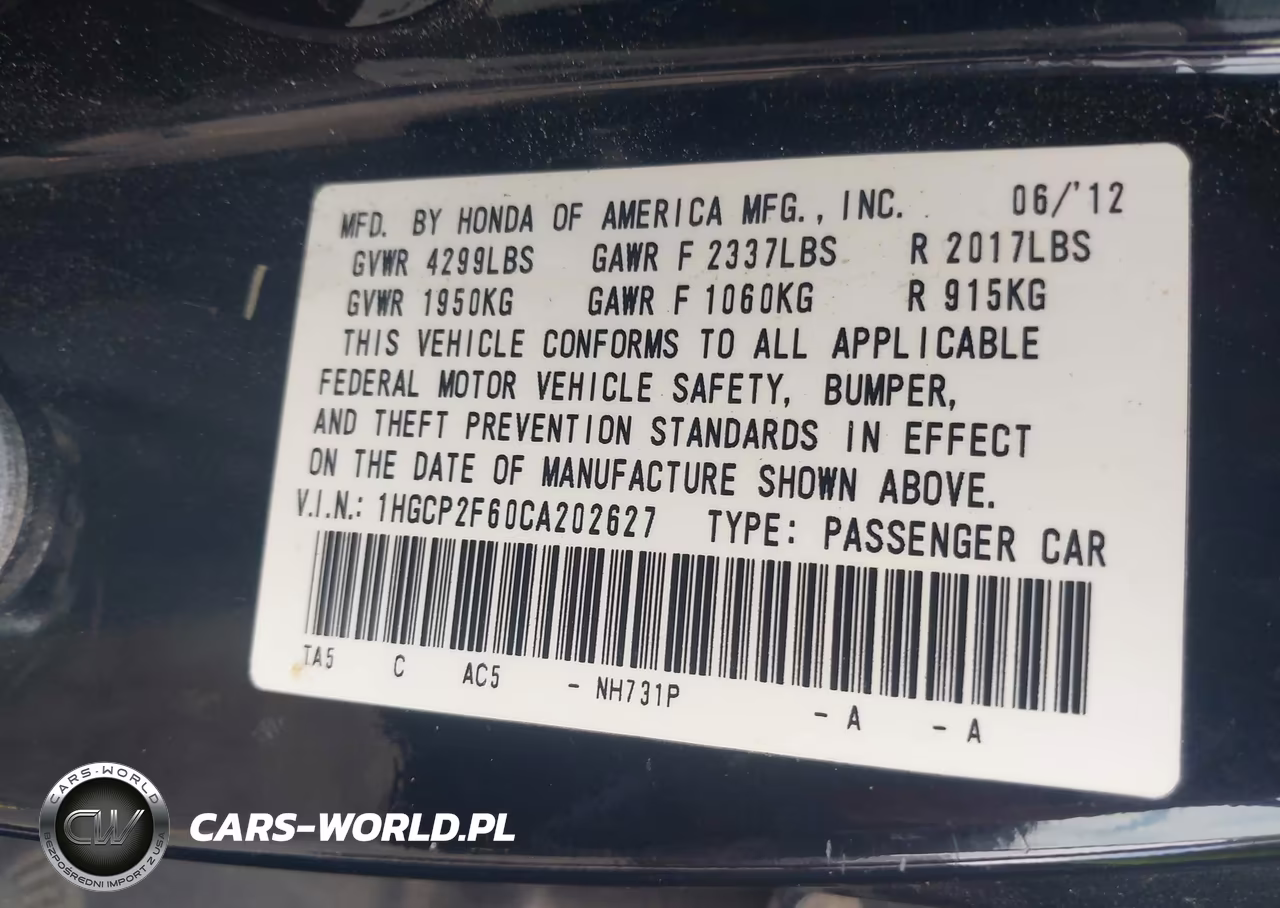 2012 Honda Accord 2.4 Se VIN:1HGCP2F60CA202627 - 9
