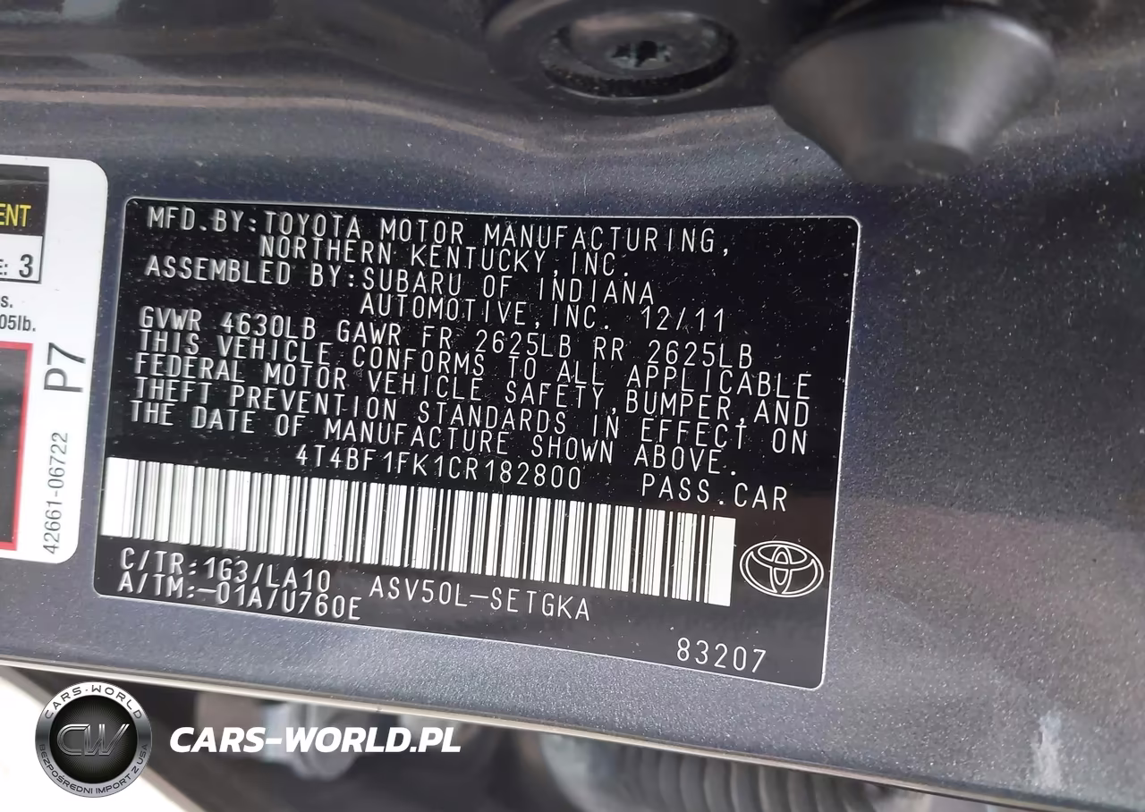 2012 Toyota Camry Xle VIN:4T4BF1FK1CR182800 - 9