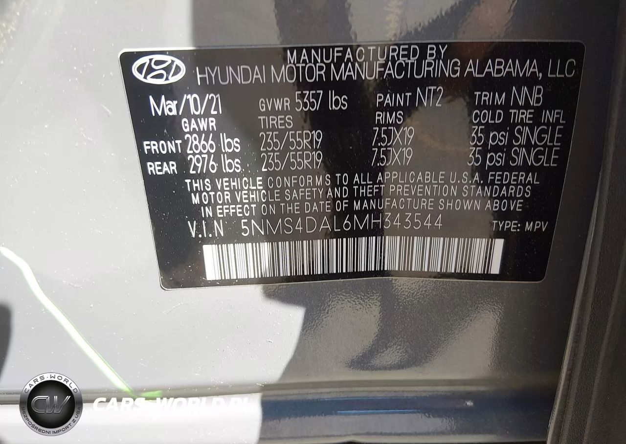 2021 Hyundai Santa Fe Limited VIN:5NMS4DAL6MH343544 - 9