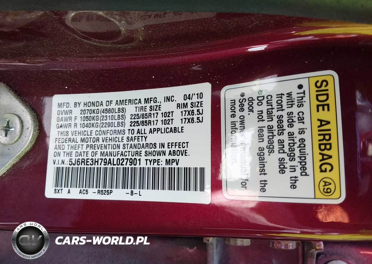 2010 Honda Cr-V Ex-L VIN:5J6RE3H79AL027901 - 9