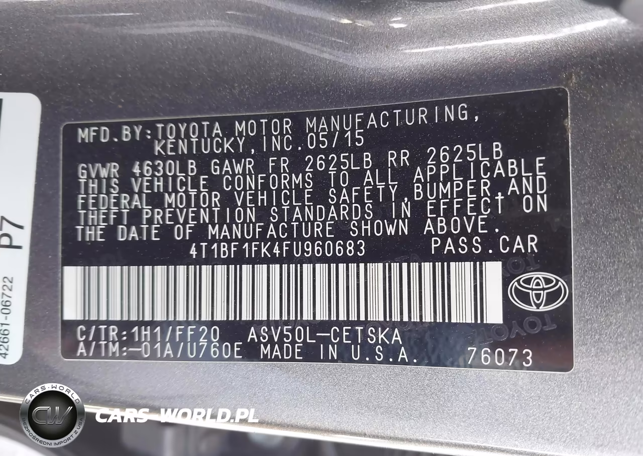 2015 Toyota Camry Se VIN:4T1BF1FK4FU960683 - 9