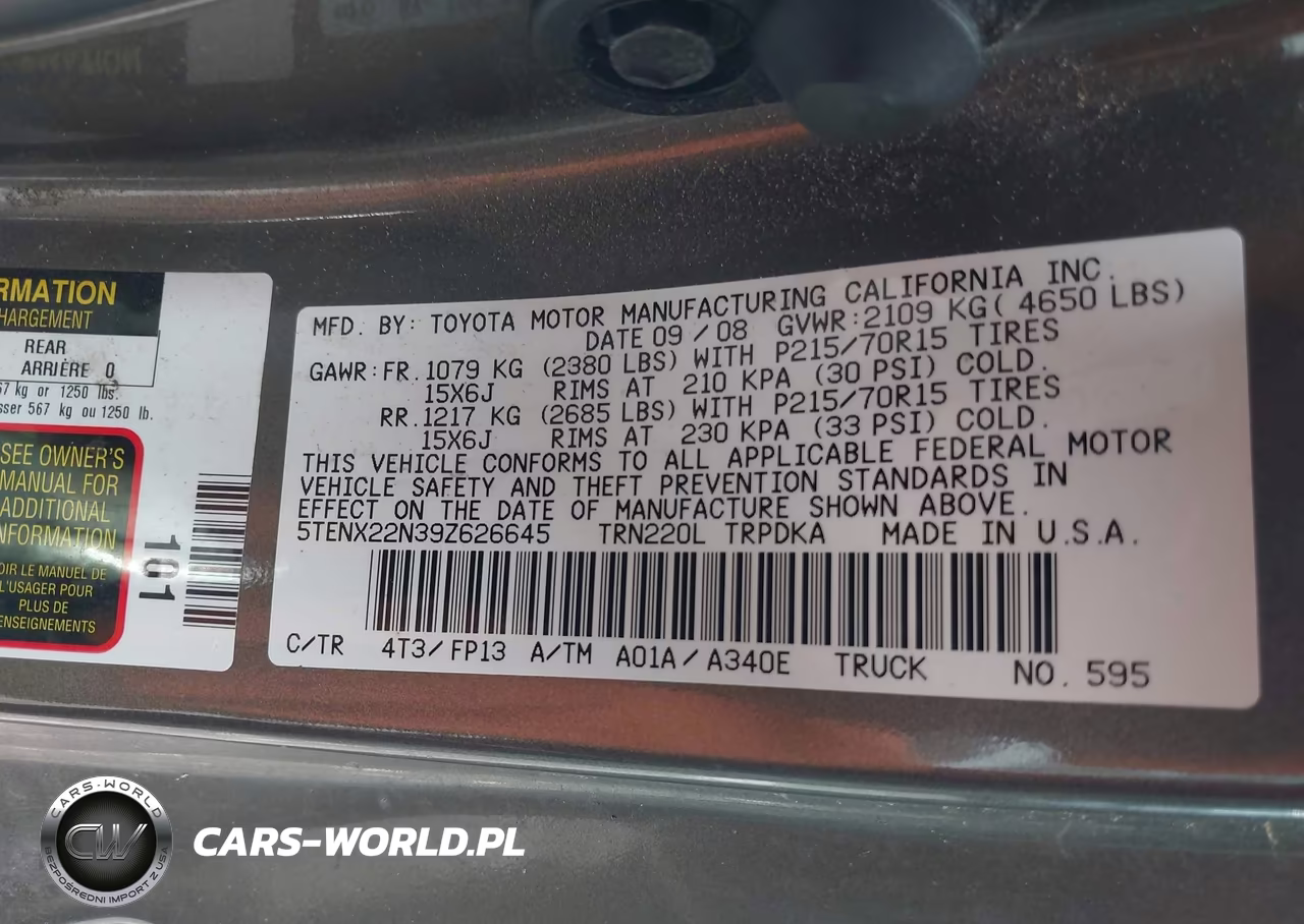 2009 Toyota Tacoma VIN:5TENX22N39Z626645 - 9