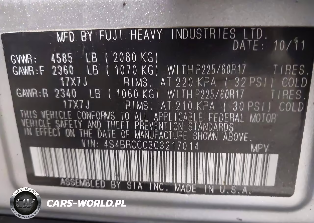 2012 Subaru Outback 2.5I Premium VIN:4S4BRCCC3C3217014 - 9