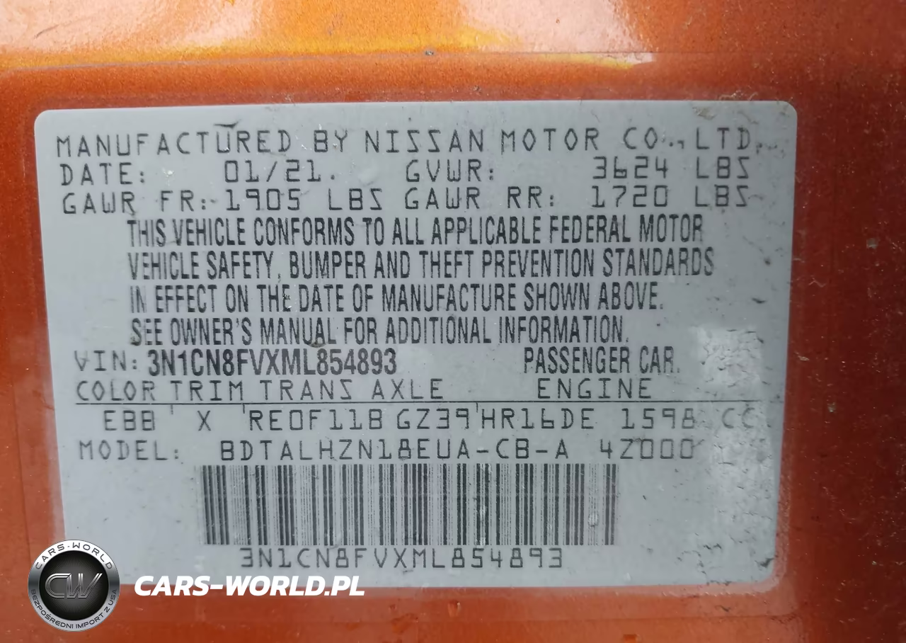 2021 Nissan Versa Sr Xtronic Cvt VIN:3N1CN8FVXML854893 - 9