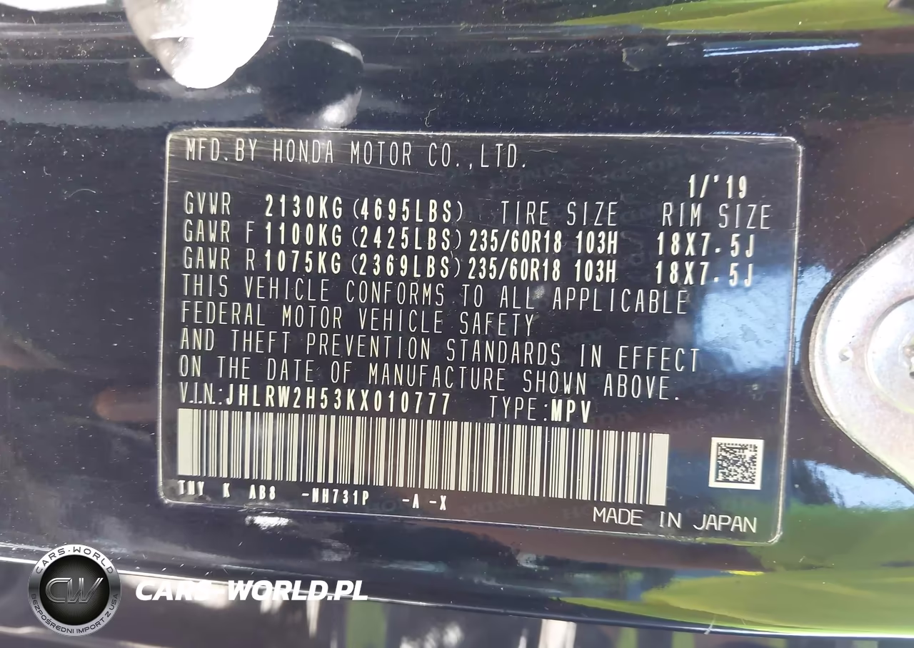 2019 Honda Cr-V Ex VIN:JHLRW2H53KX010777 - 9