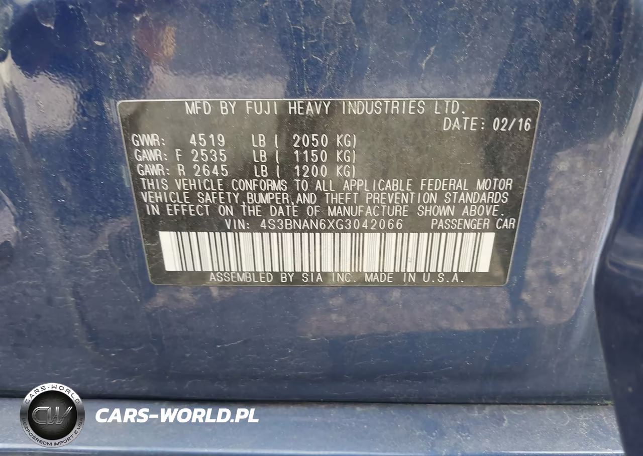2016 Subaru Legacy 2.5I Limited VIN:4S3BNAN6XG3042066 - 9