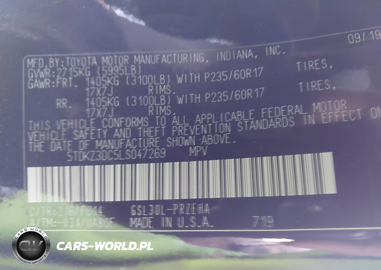 2020 Toyota Sienna Le VIN:5TDKZ3DC5LS047269 - 9