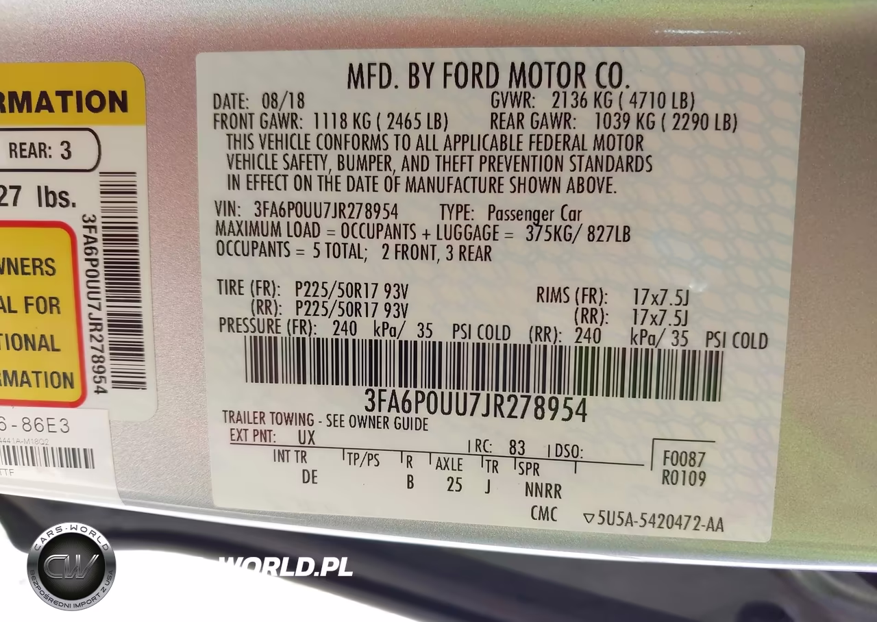 2018 Ford Fusion Hybrid S VIN:3FA6P0UU7JR278954 - 9