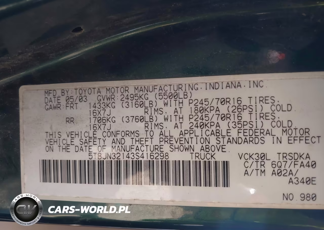 2003 Toyota Tundra VIN:5TBJN32143S416298 - 9