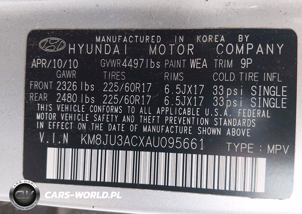2010 Hyundai Tucson Gls VIN:KM8JU3ACXAU095661 - 9