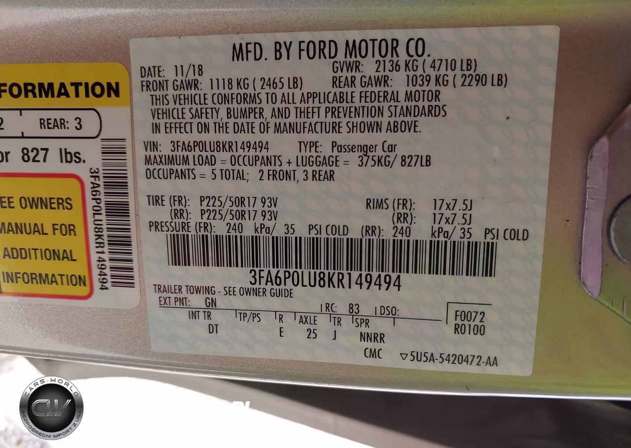 2019 Ford Fusion Hybrid Se VIN:3FA6P0LU8KR149494 - 9