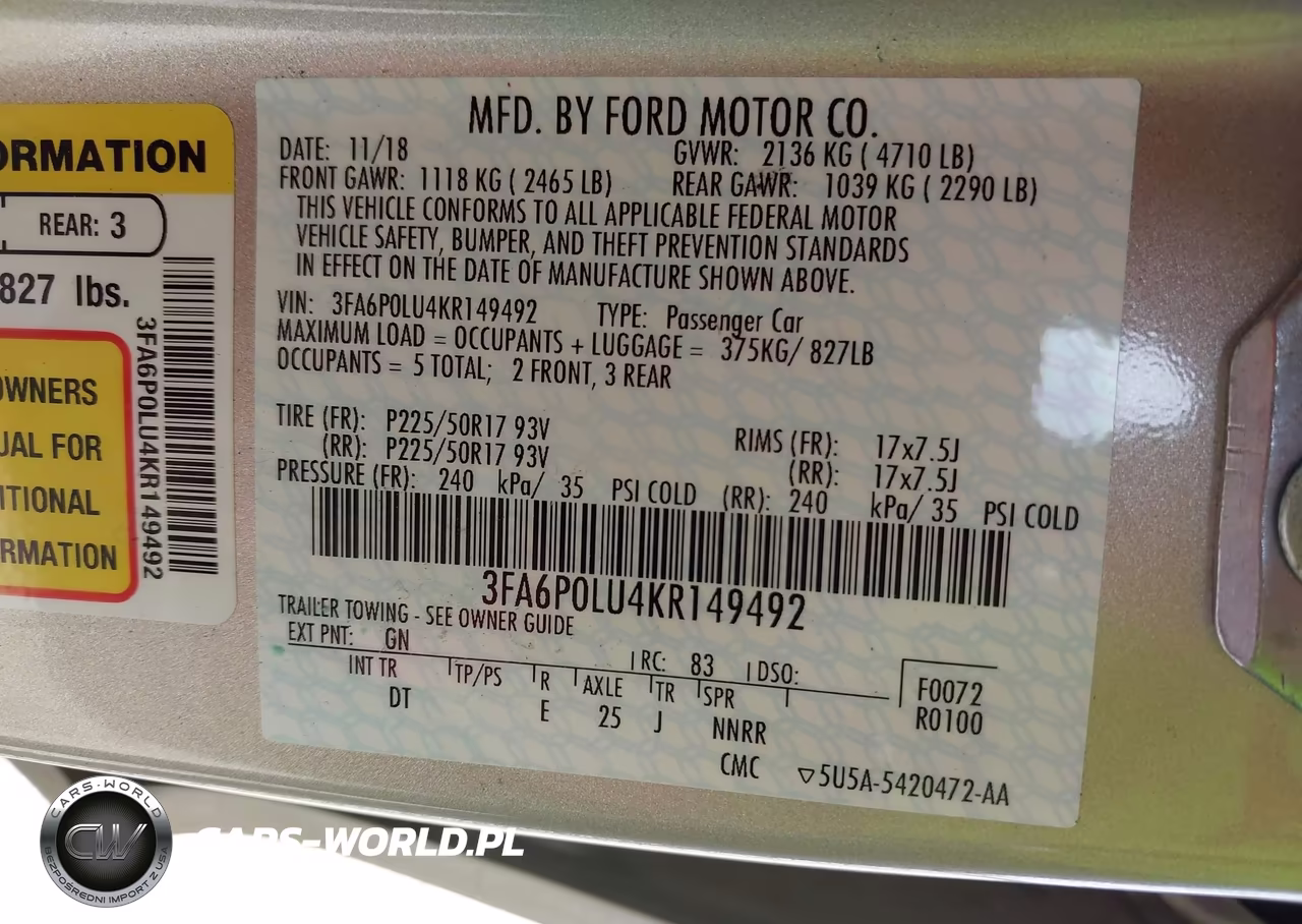 2019 Ford Fusion Hybrid Se VIN:3FA6P0LU4KR149492 - 9