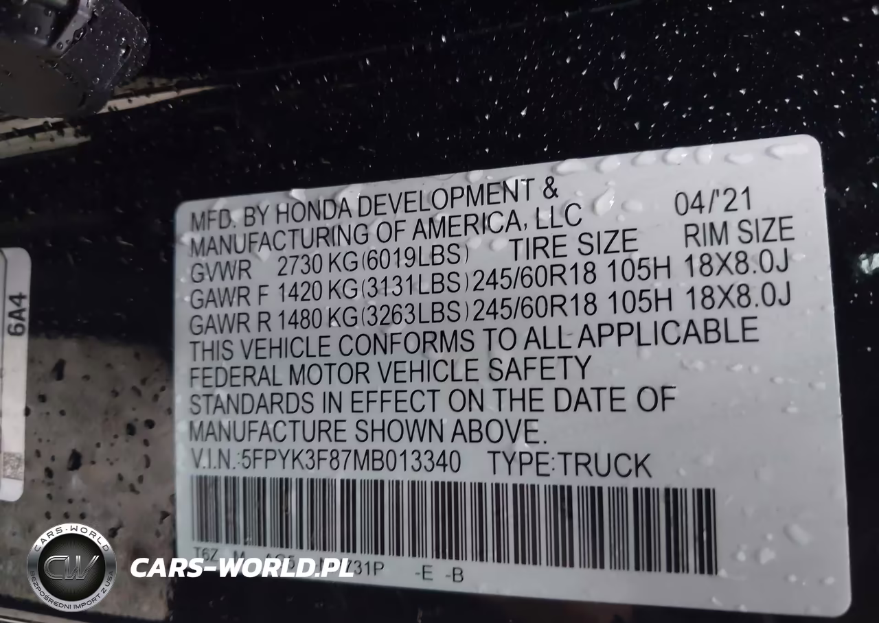 2021 Honda Ridgeline Black Edition VIN:5FPYK3F87MB013340 - 9